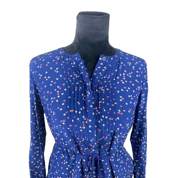 Boden Navy Blue Floral Sheath Dress UK12 US8 Adjustable Front Tie & Button Up - Picture 2 of 11